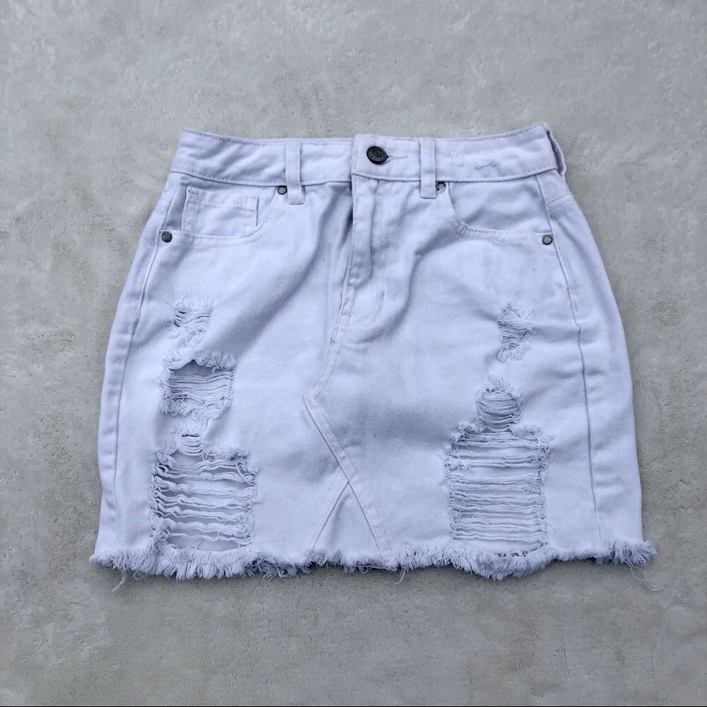 PacSun White Denim Mini Skirt Distressed 100% Cotton Pockets Sz. 23
